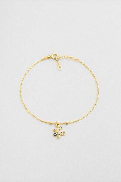 So CHIC... K Harfi 18 Ayar Sarı Altın Kaplama 19 Cm Gümüş Nazar Bileklik