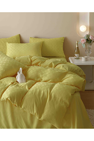 JOJO HOME Bed linen set, fine jacquard, 6 pieces, 230x250cm, Lemon Yellow