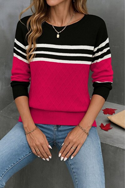 JANES Γυναικεία μακρυμάνικη λαιμόκοψη πολύχρωμη πλεκτή μπλούζα