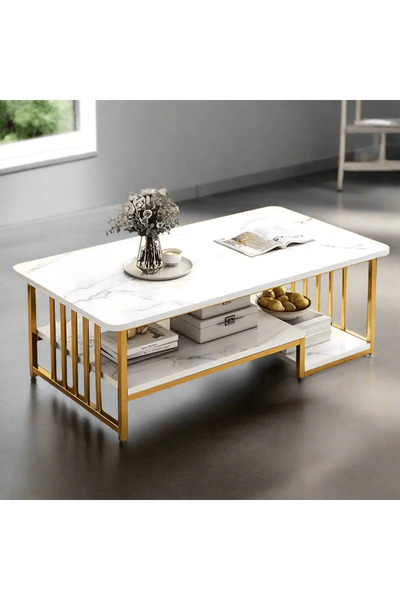 Twinkle Mart Wooden Twist Eclavon Stylish Zigzag Design Rectangular Coffee Table with Marble-Like Finish