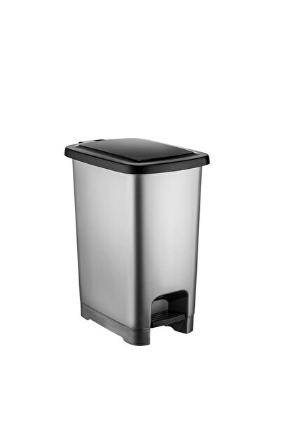 Store Siyah Kapaklı Slim Pedallı Plastik Gri Çöp Kovası 15 Lt