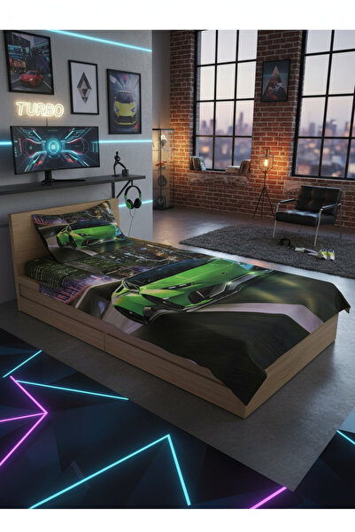 milroma Green Sports Car Themed Children's Pique Set