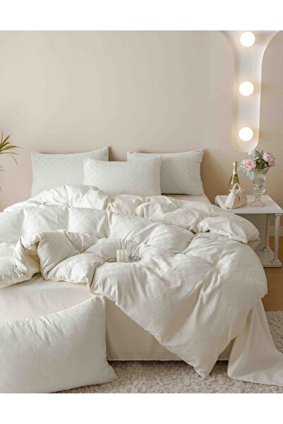 JOJO HOME Bed linen set, fine jacquard, 6 pieces, 230x250cm, Cream