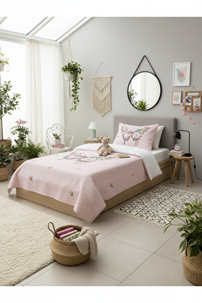 milroma Pink Butterfly and Flower Patterned Children's Pique