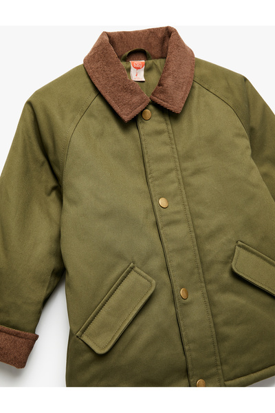 Koton Cotton Long Sleeve Pocket Plush Lined Shirt Collar Jacket