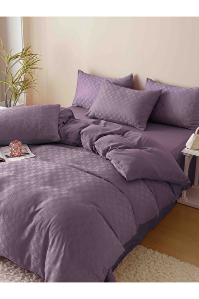 JOJO HOME Bed linen set, fine jacquard, 6 pieces, 230x250cm, Purple