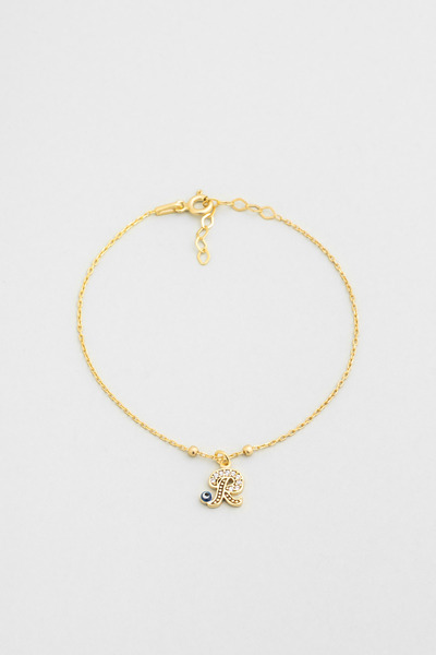 So CHIC... R Harfi 18 Ayar Sarı Altın Kaplama 19 Cm Gümüş Nazar Bileklik