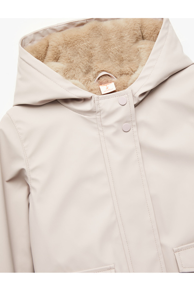 Koton Long Sleeve Hooded Coat with Plush Detailed Flap Pockets