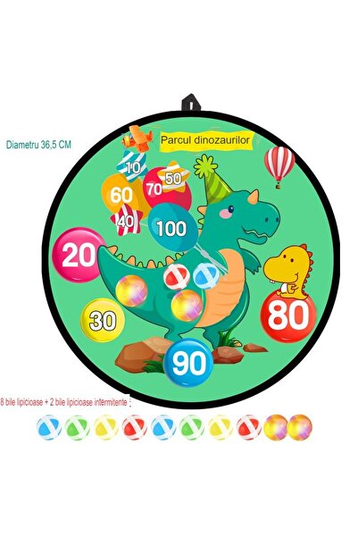 Flippy Darts Game for Kids – Foldable Board 36.5 cm, 8 Velcro Balls, 2 Light-Up Balls, Dinosaur Pa