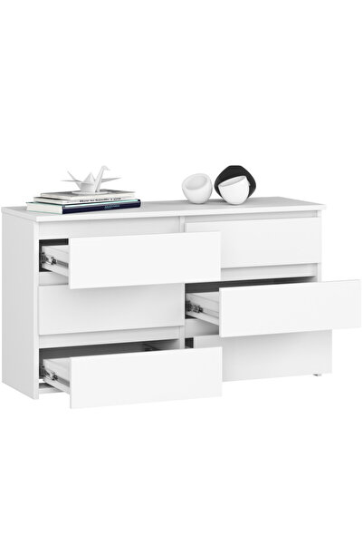 SERSIMO Comodă cu 6 sertare, PAL laminat, 100x35x57 cm, alb mat