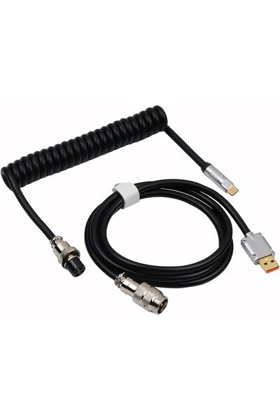 Epomaker كابل USB Type-C ملفوف من Puff Aviator قابل للفصل (أسود)