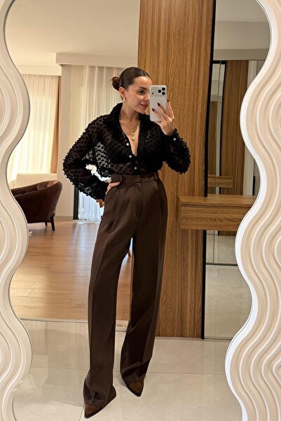 Gizem Ecemiş Lucid Acı Kahve Palazzo İç Göstermeyen Pantolon