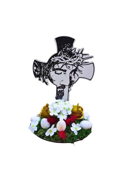 T&M Personalizare Cruce de Paște din lemn decorată cu flori de săpun auriu și...