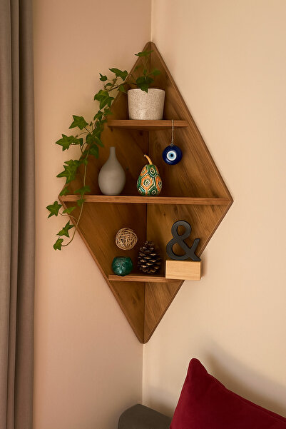 Tok-Co Dekoratif Ahşap Diamond Köşe Rafı