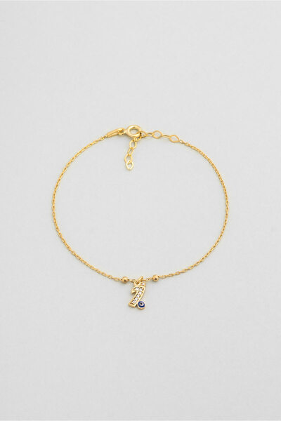 So CHIC... İ Harfi 18 Ayar Sarı Altın Kaplama 19 Cm Gümüş Nazar Bileklik