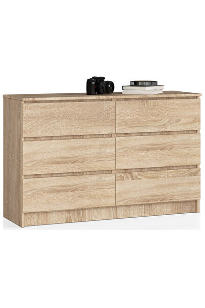 SERSIMO Comodă cu 6 sertare, PAL laminat, 120x40x77 cm, stejar sonoma