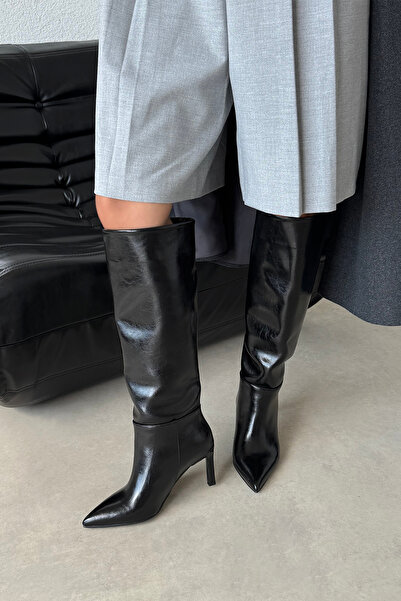 wolk shoes Cizme de damă Nadiya cu toc înalt din piele încrețită