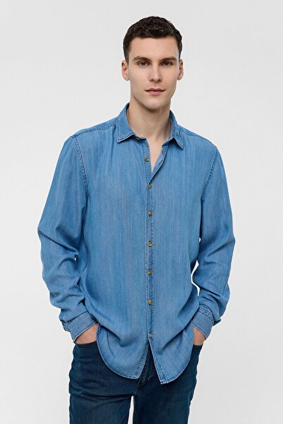 Back And Bond Blue Regular Fit Long Sleeve Denim Shirt