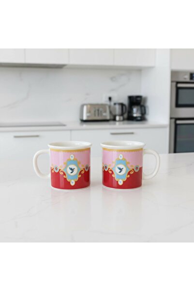 FAIR HOME Set of 2 Bird Studio Pink Porcelain Mugs - 220 Ml.