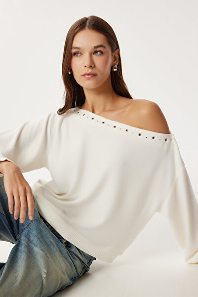 Lovelyİstanbul Asymmetrical Ringed Soft Blouse Lub0311 Bone