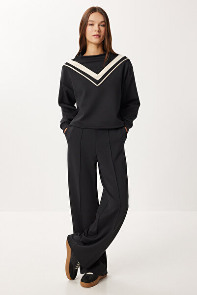 Lovelyİstanbul Kontrast Şeritli Modal Alt-Üst Takım LZV0037 SİYAH