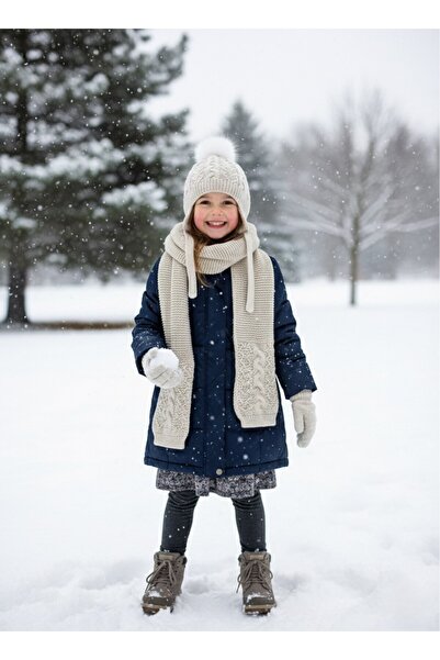 Kitti 4-8 Yaş Kız Çocuk Polarlı Atkı-Bere-Eldiven