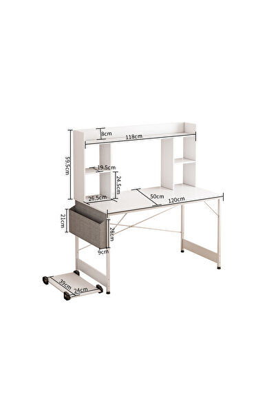 Venpara Study Desk with Bookshelf, Large Office Desk, Computer Table with Storage Bag & CPU Stand