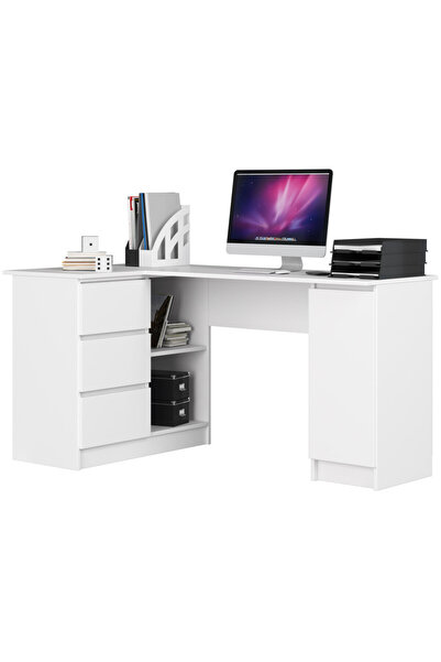 SERSIMO Birou de colț stâng cu 3 sertare și rafturi, 155x85x77 cm, alb