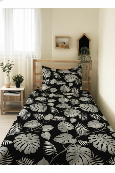 milroma Tropical Black Leaf Patterned Children's Pique