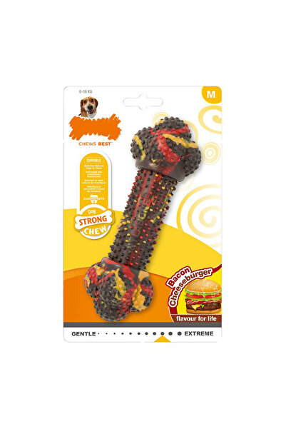 Nylabone Jucărie de mestecat pentru câini Strong Chew Bacon Cheese Hamburger Rubber, mărimea M