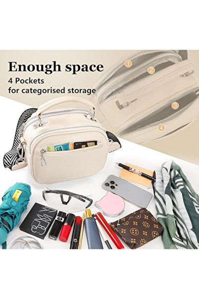 OEM Small cream PU shoulder bag with 2 compartments 20.5x15.5x10 cm