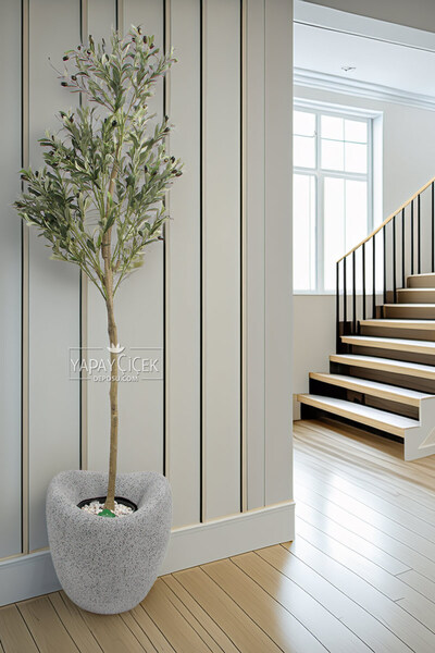 Yapay Çiçek Deposu Fibră de piatră albastru cobalt Model Struton Textură de beton 43 cm Gri-Negru