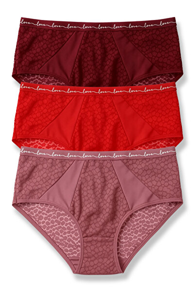 HNX 3-Pack Leopard Lace Tulle Detailed and Love Elastic High Waist Women's Panties