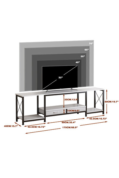 Venpara Modern TV Table for 70 Inch TVs, TV Stand with 2 Fabric Drawers, X Shape Design, Open Shelf Storage
