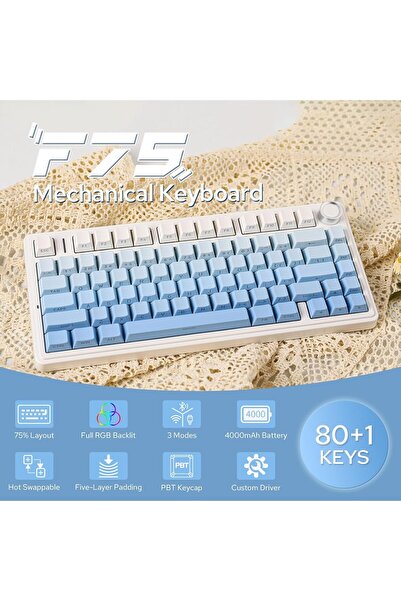 Epomaker x AULA F75 Gasket Mechanical Keyboard (75%, Wireless, Hot-Swappable, RGB)