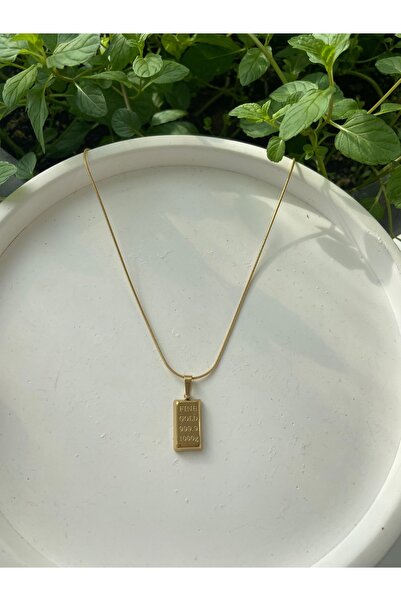 Anetta Jewelry Kadın altın renk külçe altın model kolye uçlu çelik kolye