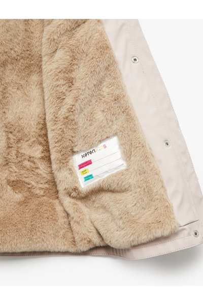 Koton Long Sleeve Hooded Coat with Plush Detailed Flap Pockets