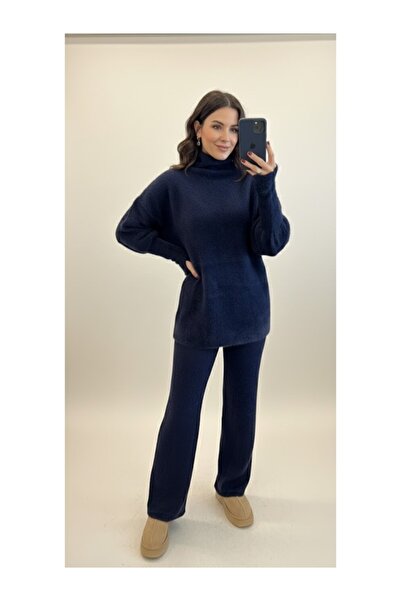 My Blog Navy Blue Soft Textured Double Pants Set