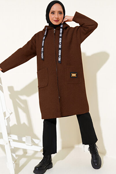 Esma Style Kadın Kapüşonlu Fermuarlı Buklet Ceket Hırka