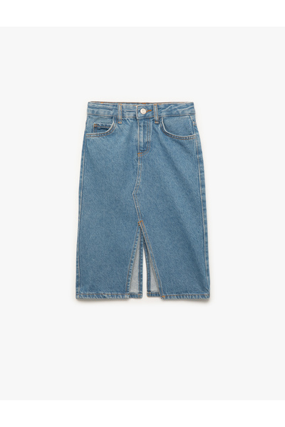 Koton Navy Girl's Midi Denim Skirt
