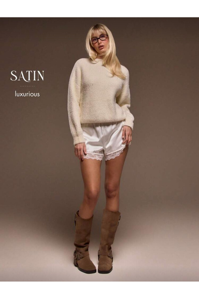 La Saade Soft Dream Satin-Bej Saten Dantel Detayli Sort