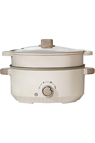 Sumkyle طباخ كهربائي 3 لتر وعاء ساخن كهربائي مع قدر بخاري غير لاصق طباخ كهربائي مزدوج الطاقة