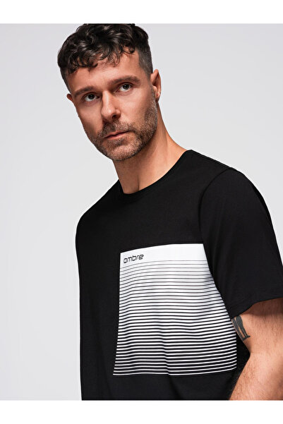 OMBRE Ανδρικό βαμβακερό μπλουζάκι με γραφική εκτύπωση - Μαύρο V2 OM-TSPT-0246