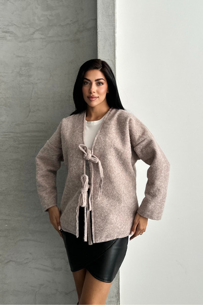 macharel jeans Women's Tie-Up Felt-Look Coat Jacket