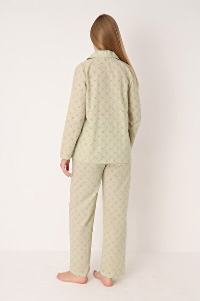 NBB Women's Patterned Long Sleeve Button Front Pajama Set 68264
