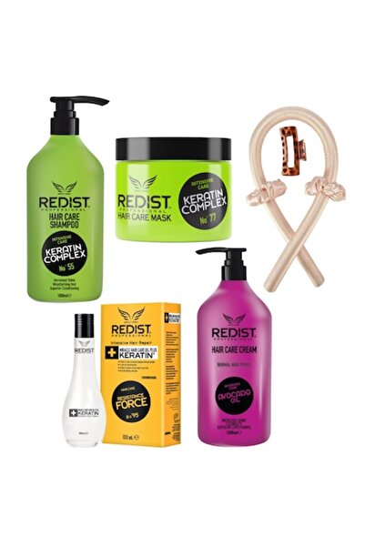 Redist Hair Care Pack for Thin, Flat Hair - Redist: Shampoo 1000ml, Mask 500ml, Keratin Oil 100ml + Curler