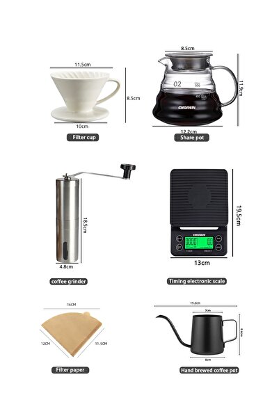 CHOIWIN V60 Coffee Set 6 Piece Coffee Drip Coffee Making Kit Premium Pour Over Manual Grinder Dripper
