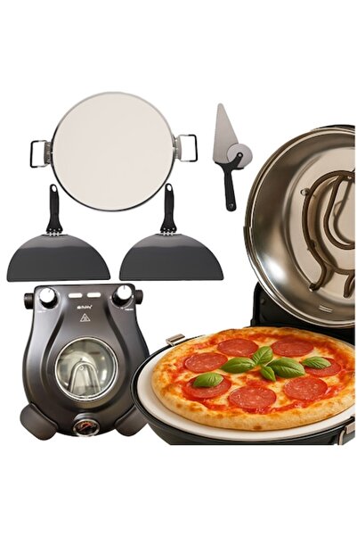 SMARTECH Cuptor electric pentru pizza, 1200W, până la 450°C, cronometru 15 minute, piatră ceramică, 2 spatule, cuțit