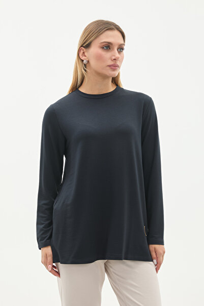 puyeni Kristal Bisiklet Yaka Armalı Kısa Tunik