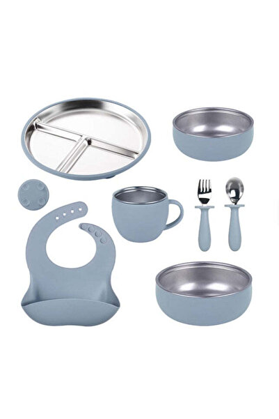 OEM Silicone and stainless steel baby feeding set – 7 pieces, blue